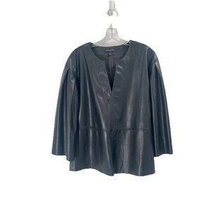 Banana Republic Black Vegan Leather Casale V Neck Tunic Top Sz Medium